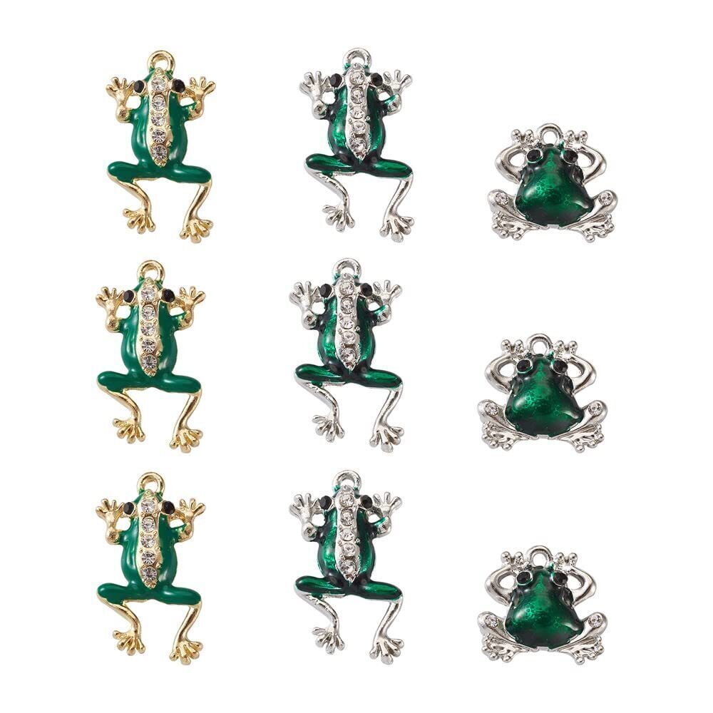 2040 18pcs/box Enamel Frog Charms Rhinestone Green Frog Pendants 3 Styles
